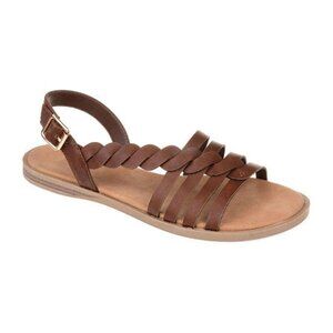 69$ Journee Faux Leather Solay Flat Strappy Sandals Women's Size 7 US Brown